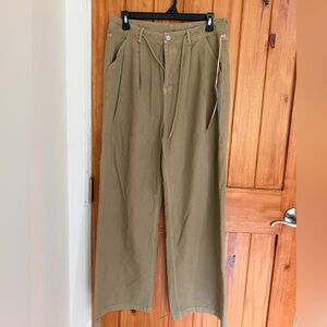 Lumiere Women's Wide Leg Drawstring Tan Pants Size Medium